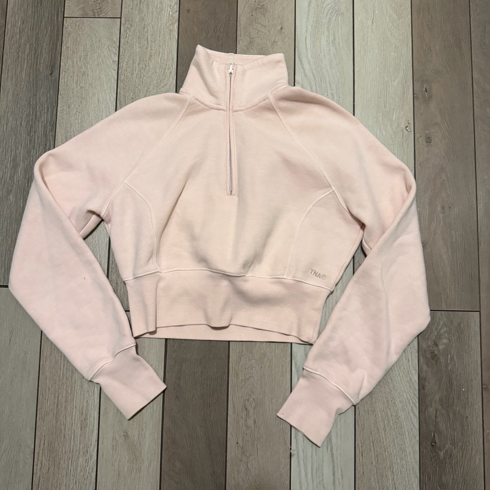 Aritzia TNA Soft Pink Half-Zip Cropped Sweatshirt